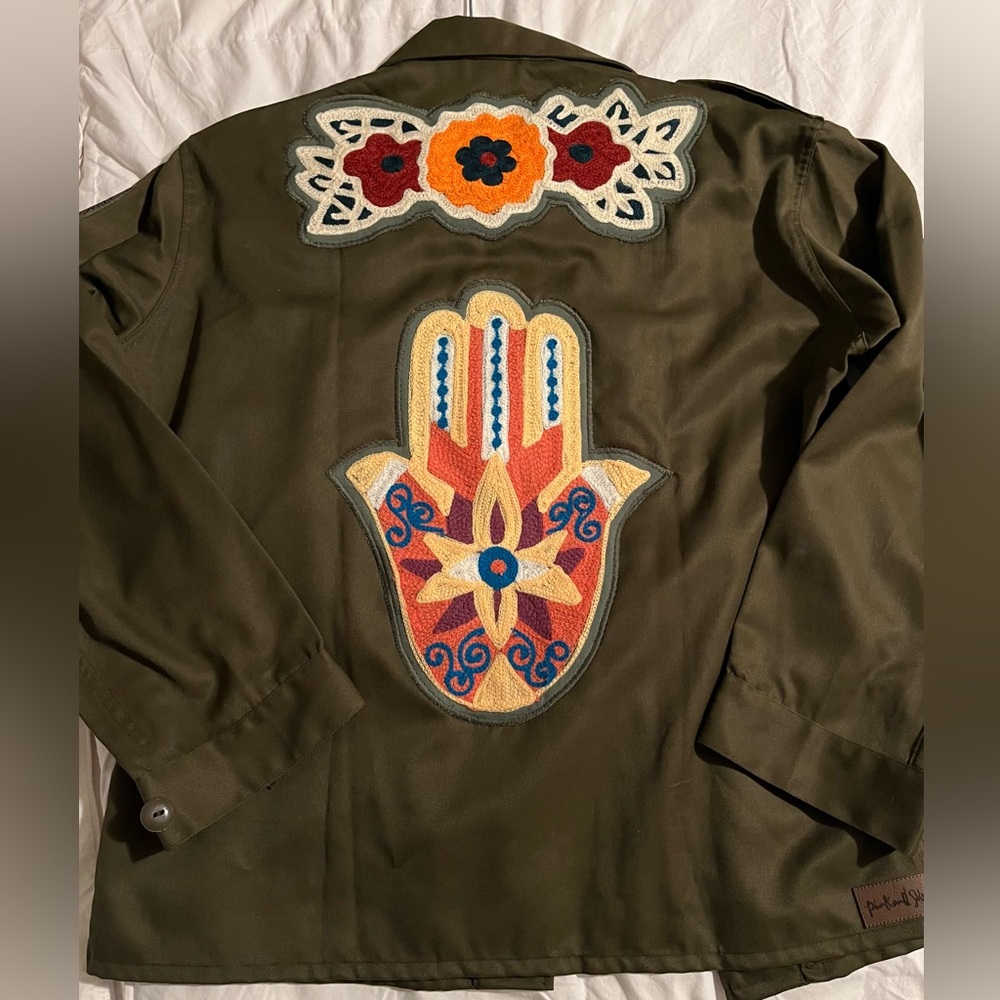 Vintage Military Jacket w/ Hamsa and Flower